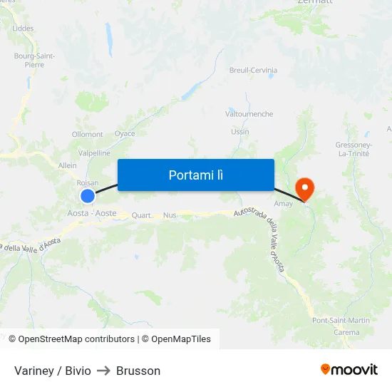 Variney / Bivio to Brusson map