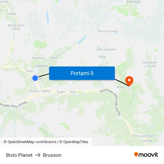 Bivio Planet to Brusson map