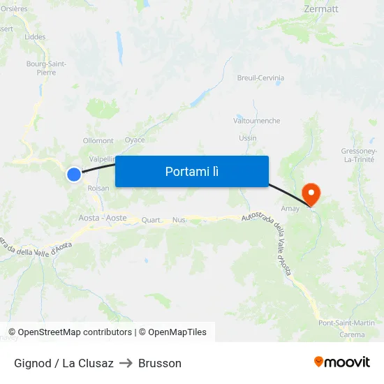 Gignod / La Clusaz to Brusson map