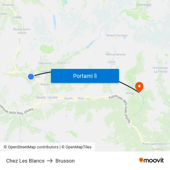 Chez Les Blancs to Brusson map