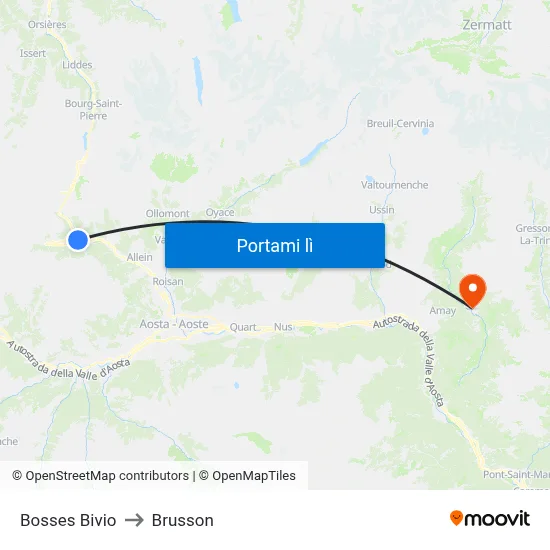 Bosses Bivio to Brusson map