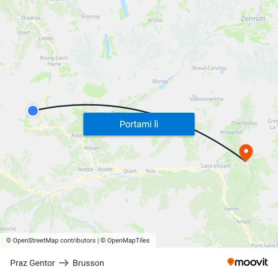 Praz Gentor to Brusson map