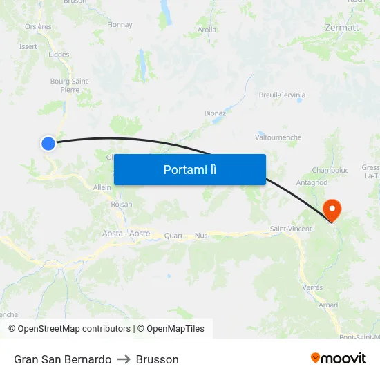 Gran San Bernardo to Brusson map