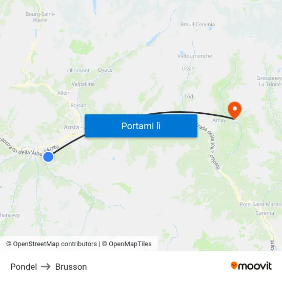 Pondel to Brusson map