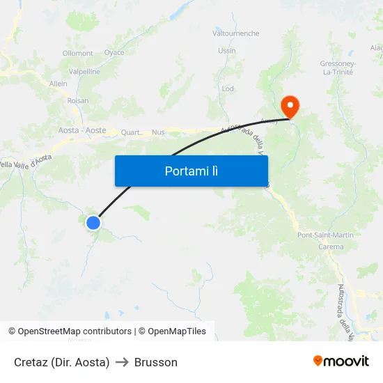 Cretaz (Dir. Aosta) to Brusson map