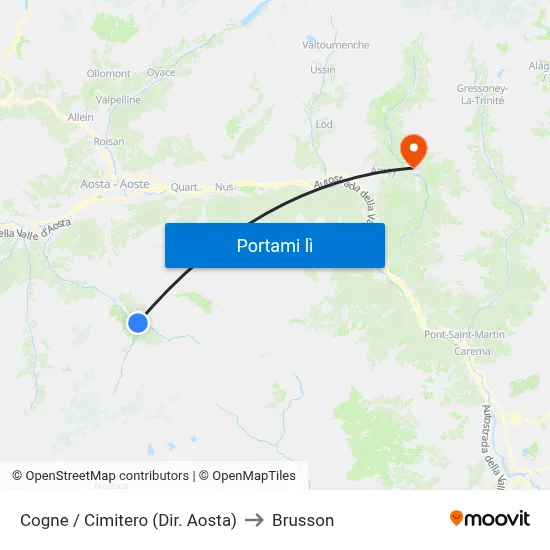 Cogne / Cimitero (Dir. Aosta) to Brusson map