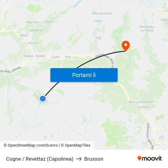Cogne / Revettaz (Capolinea) to Brusson map