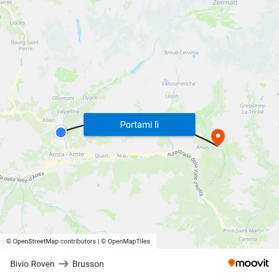 Bivio Roven to Brusson map