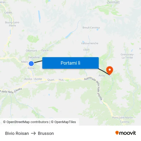 Bivio Roisan to Brusson map