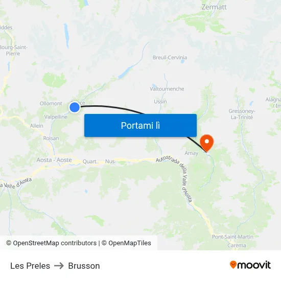 Les Preles to Brusson map