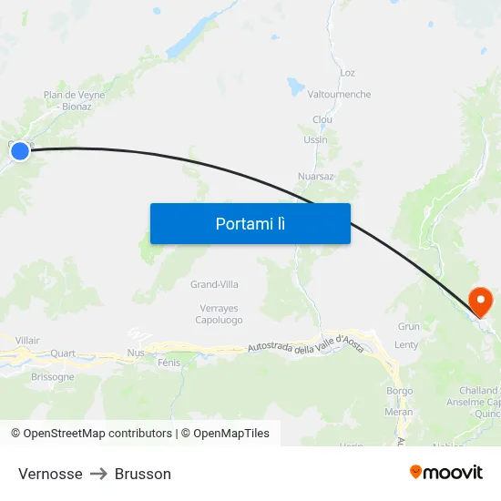 Vernosse to Brusson map