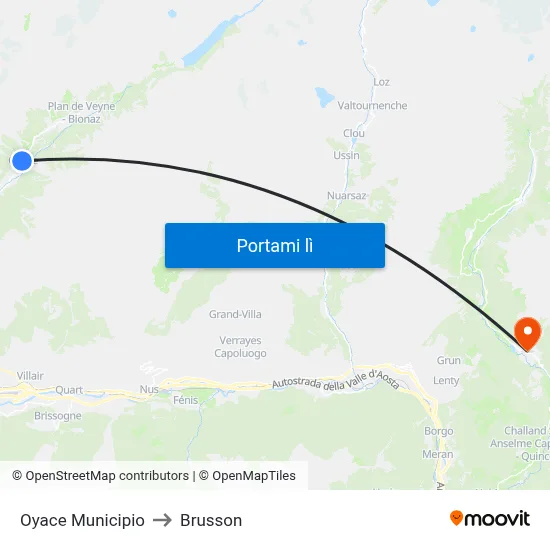 Oyace Municipio to Brusson map