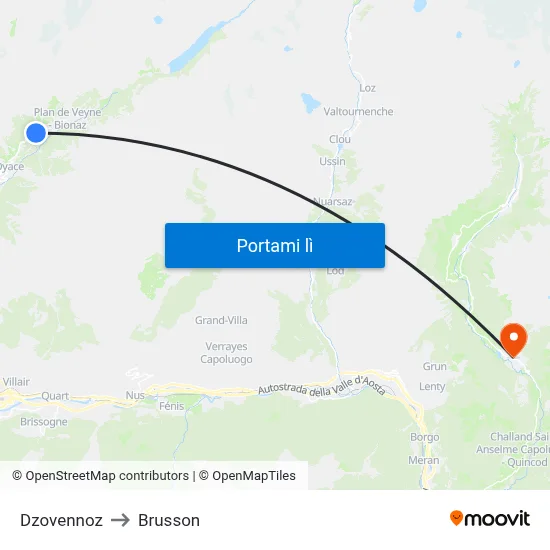 Dzovennoz to Brusson map