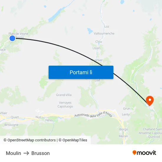 Moulin to Brusson map