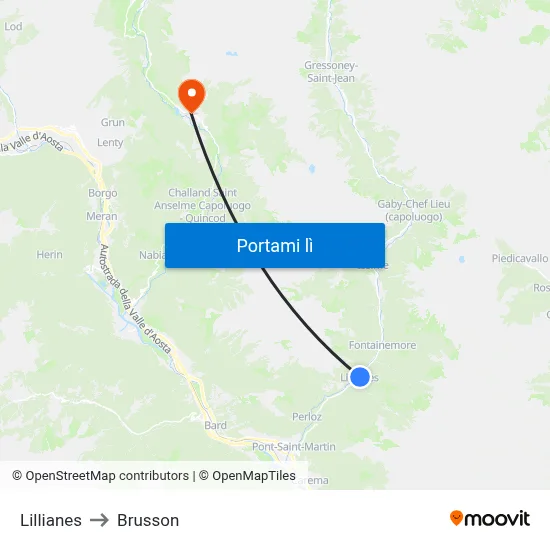 Lillianes to Brusson map
