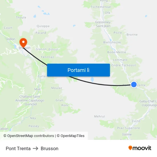 Pont Trenta to Brusson map