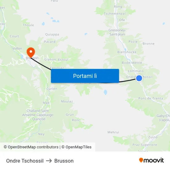 Ondre Tschossil to Brusson map