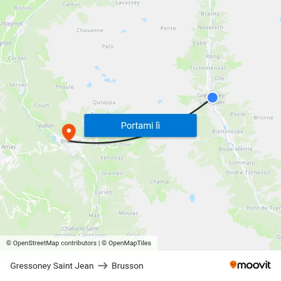 Gressoney Saint Jean to Brusson map