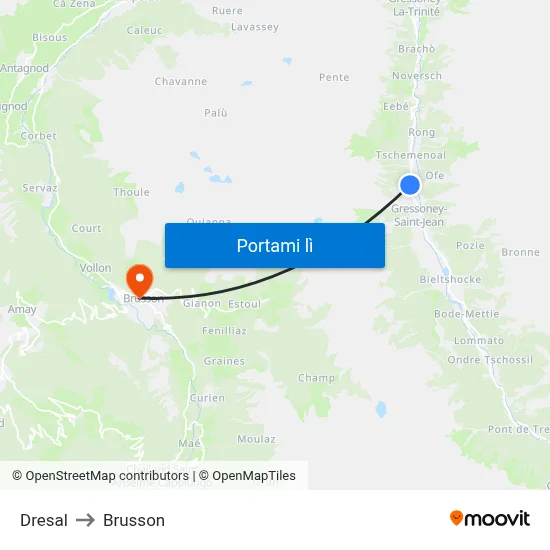 Dresal to Brusson map
