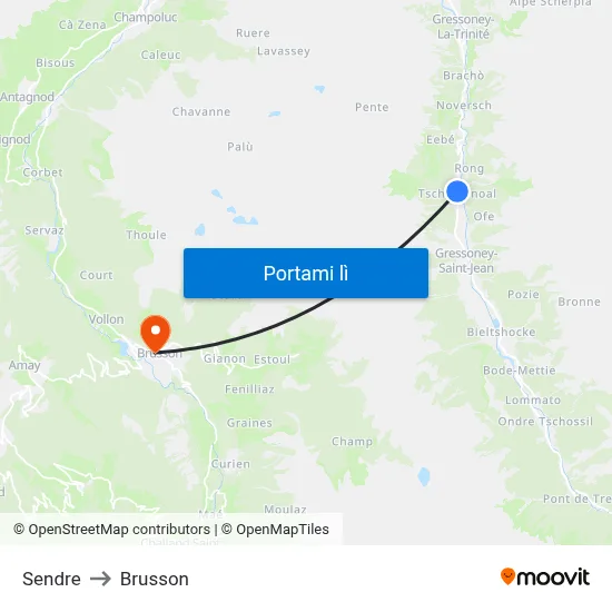 Sendre to Brusson map