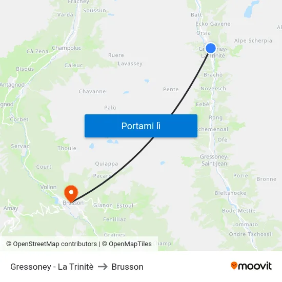 Gressoney - La Trinitè to Brusson map