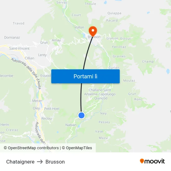 Chataignere to Brusson map