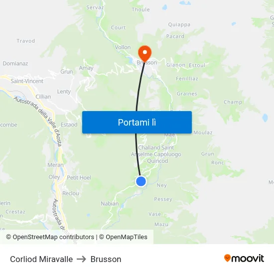 Corliod Miravalle to Brusson map