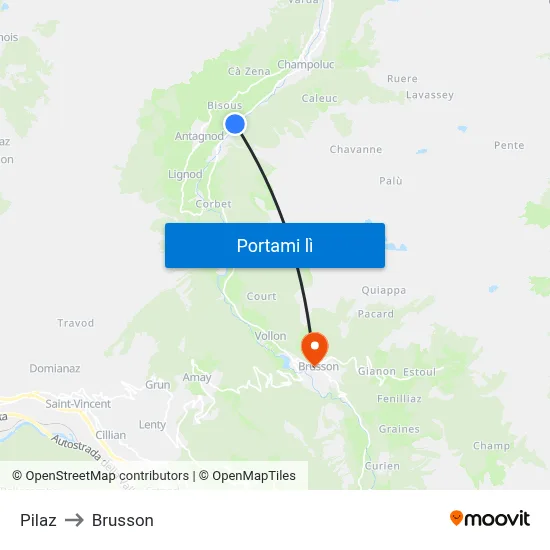 Pilaz to Brusson map