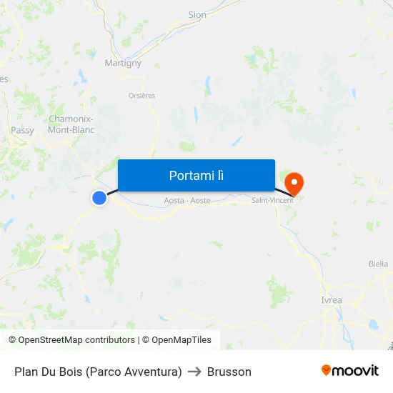 Plan Du Bois (Parco Avventura) to Brusson map