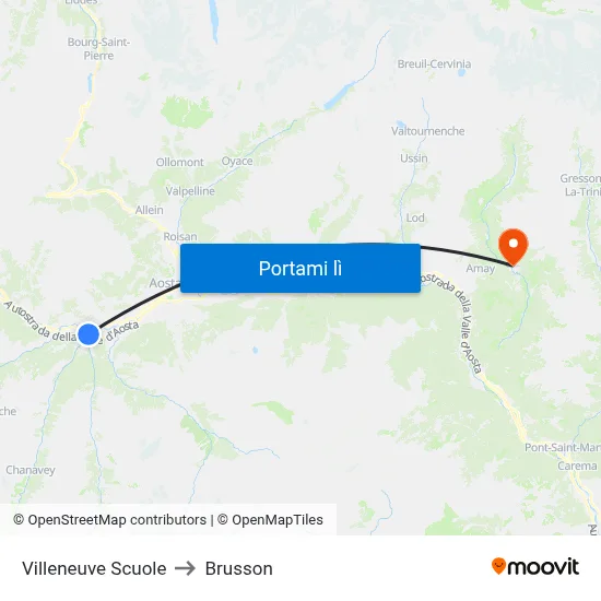 Villeneuve Scuole to Brusson map