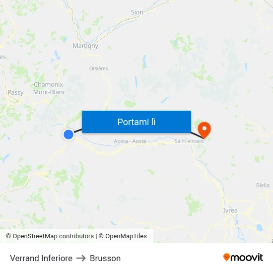 Verrand Inferiore to Brusson map