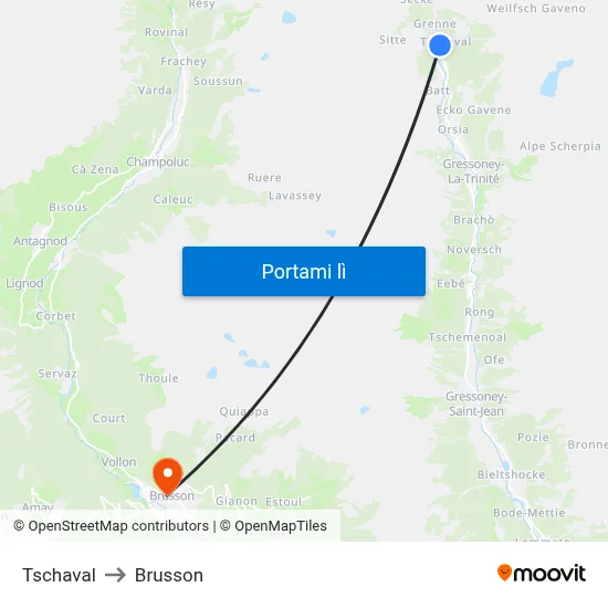 Tschaval to Brusson map