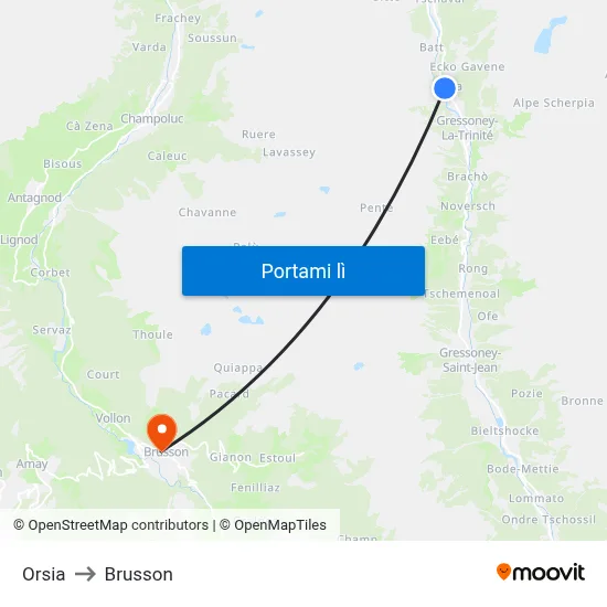 Orsia to Brusson map