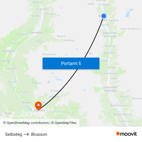 Selbsteg to Brusson map