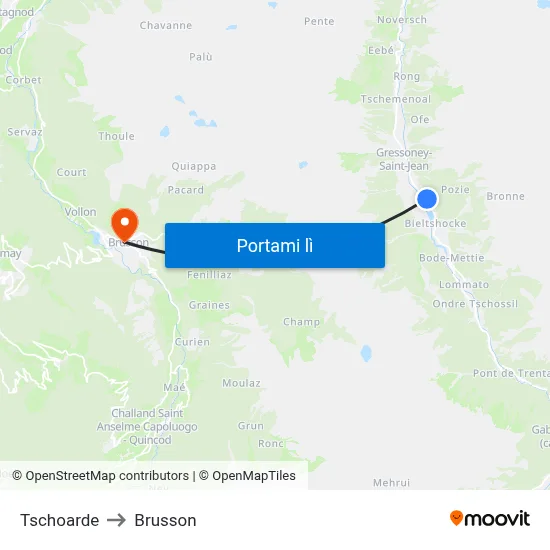 Tschoarde to Brusson map