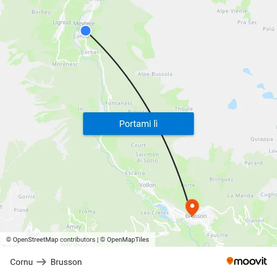 Cornu to Brusson map