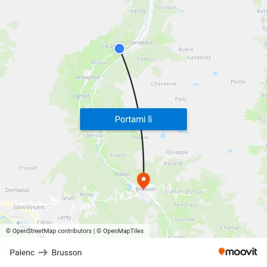 Palenc to Brusson map