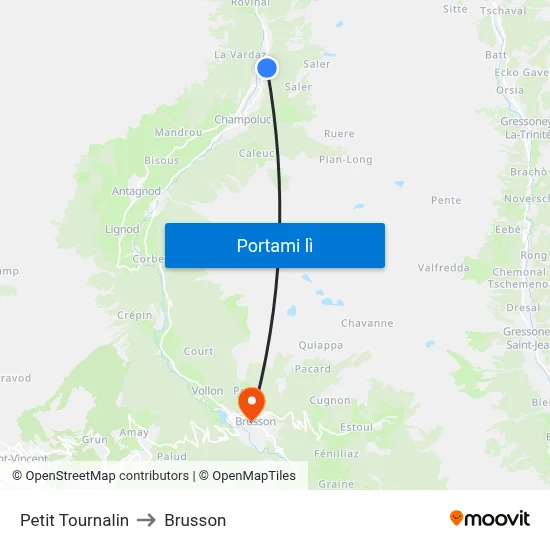 Petit Tournalin to Brusson map