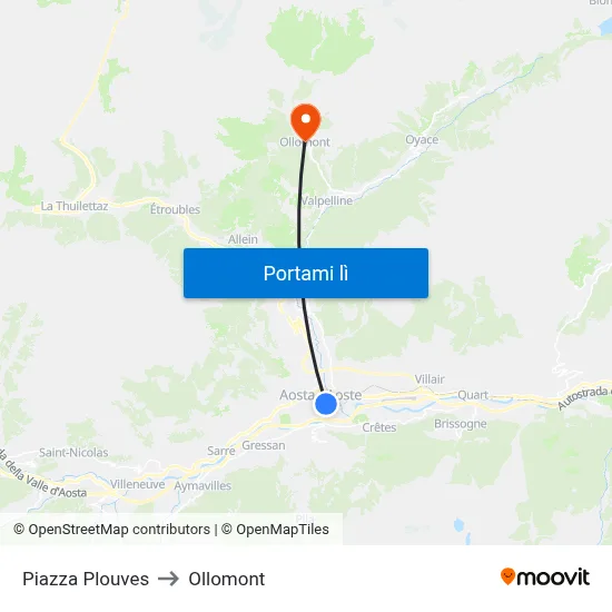 Piazza Plouves to Ollomont map