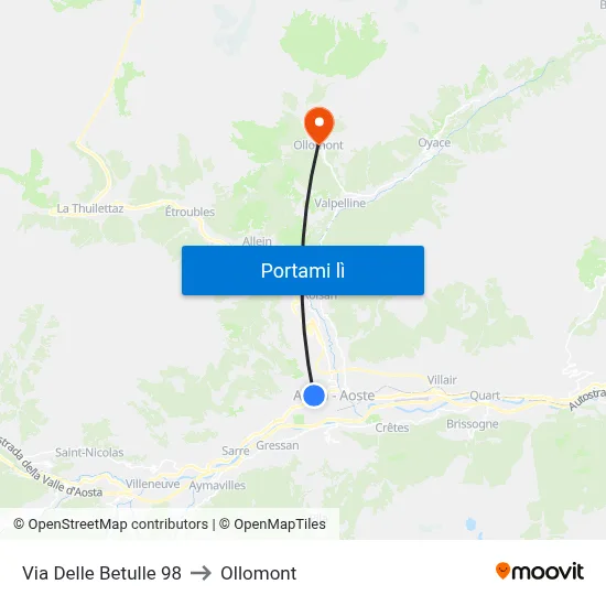 Via Delle Betulle 98 to Ollomont map