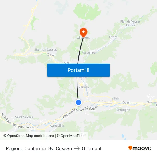 Regione Coutumier Bv. Cossan to Ollomont map
