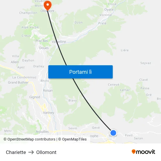 Chariette to Ollomont map
