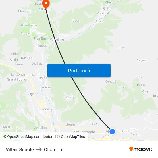 Villair Scuole to Ollomont map
