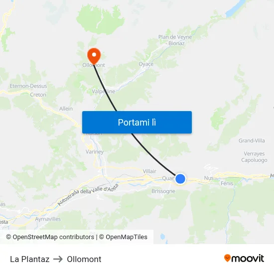 La Plantaz to Ollomont map