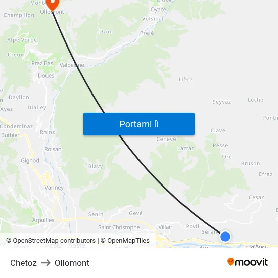 Chetoz to Ollomont map
