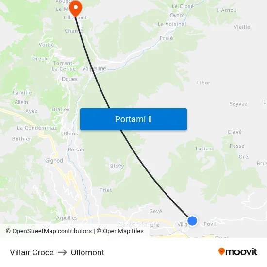 Villair Croce to Ollomont map
