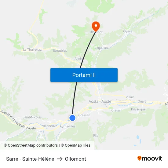 Sarre - Sainte-Hélène to Ollomont map
