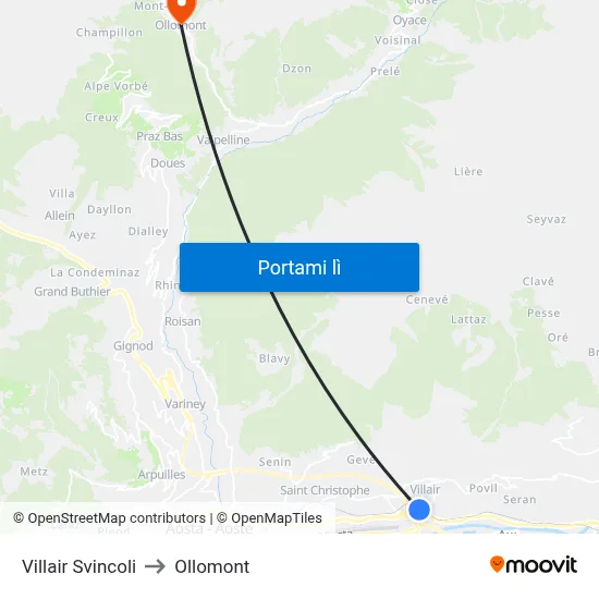 Villair Svincoli to Ollomont map