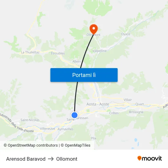 Arensod Baravod to Ollomont map
