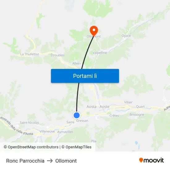 Ronc Parrocchia to Ollomont map